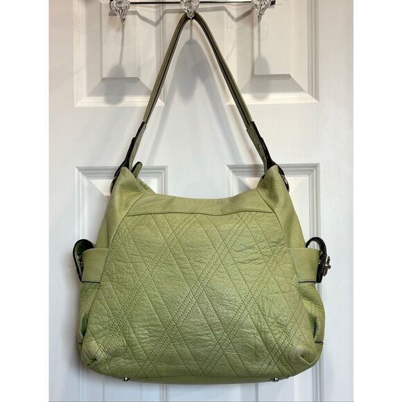 B. MAKOWSKY - Quilted Pebbled Leather Hobo Shoulder Bag in Celery - Like New! - Picture 1 of 16